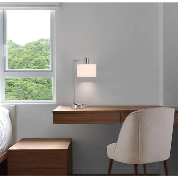 XiNBEi Lighting Table Lamp USB Desk Lamp with Fabric Shade, Modern Bedside Iron Lamp Brushed Nickel 