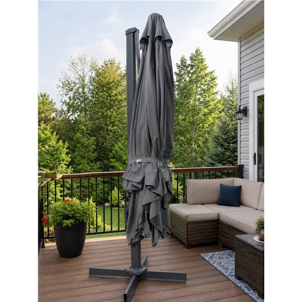 Gray Offset Patio Umbrella With Base