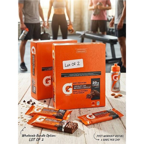 Lot of 2 - 12 packs Gatorade Whey Protein Bars, Chocolate Chip