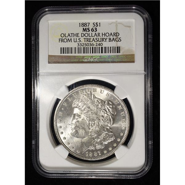 1887 MORGAN DOLLAR NGC MS-63 OLATHE HOARD
