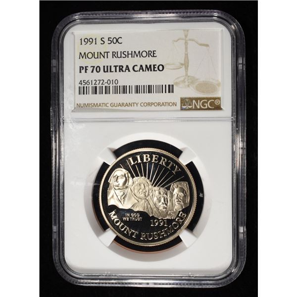 1991-S 50C COMMEM MOUNT RUSHMORE NGC PF70 UCAM