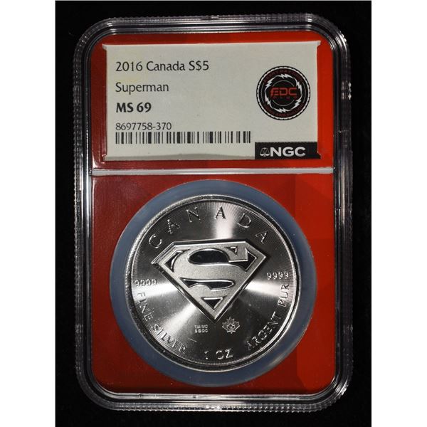 2016 1 OZ SILVER CANADA SUPERMAN NGC MS-69
