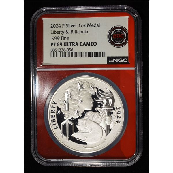 2024-P LIB & BRIT 1 OZ SILVER NGC PF69 UCAM
