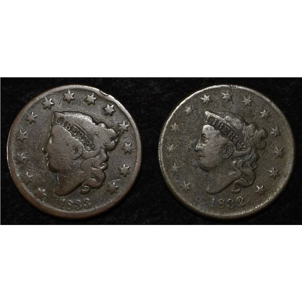 1832 & 1833 LARGE CENTS G/VG