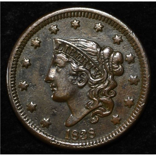 1838 LARGE CENT XF