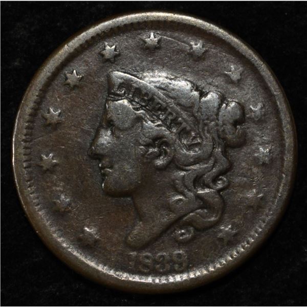 1839 HEAD OF 38 LARGE CENT FINE