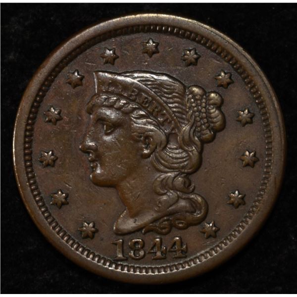 1844 LARGE CENT AU REV. DAMAGE