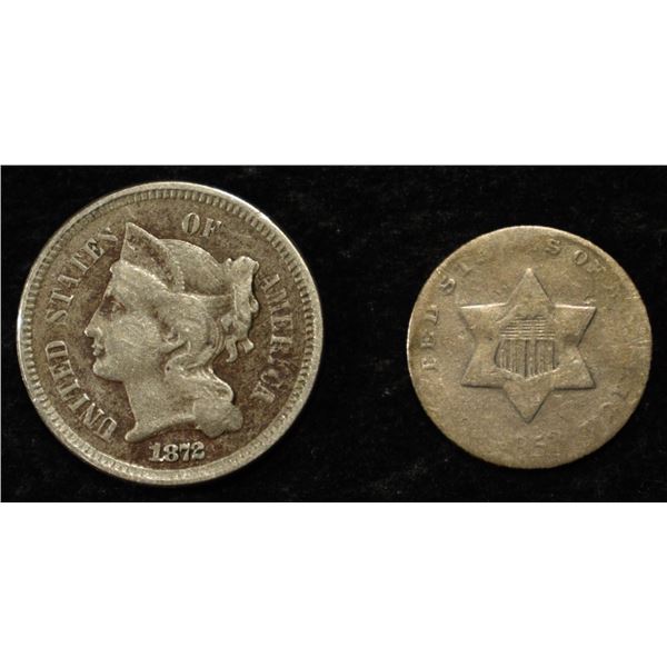1853 3 CENT SILVER & 1872 3 CENT NICKEL