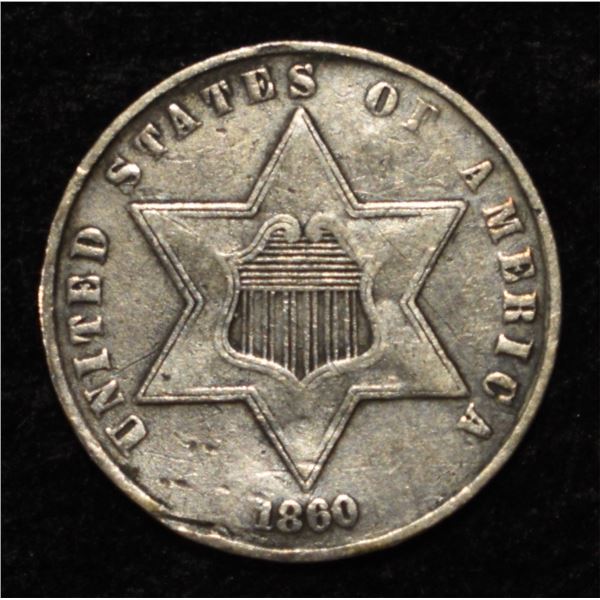 1860 3 CENT SILVER VF/XF
