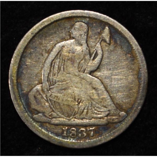 1837 NO STARS SEATED LIBERTY HALF DIME FINE