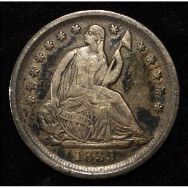 1839-O NO DRAPERY SEATED LIBERTY HALF DIME XF
