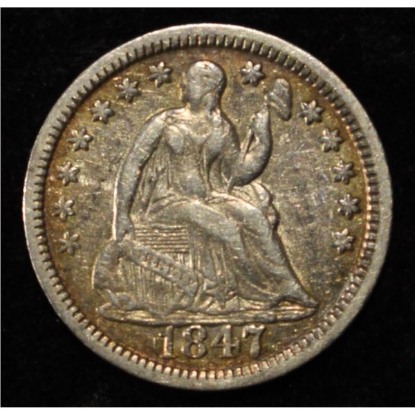 1847 SEATED LIBERTY HALF DIME VF