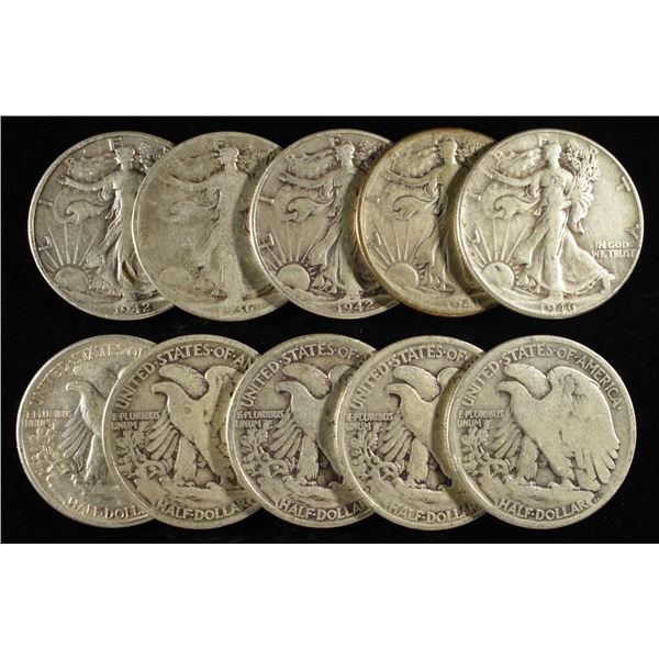 (10) WALKING LIBERTY HALF DOLLARS