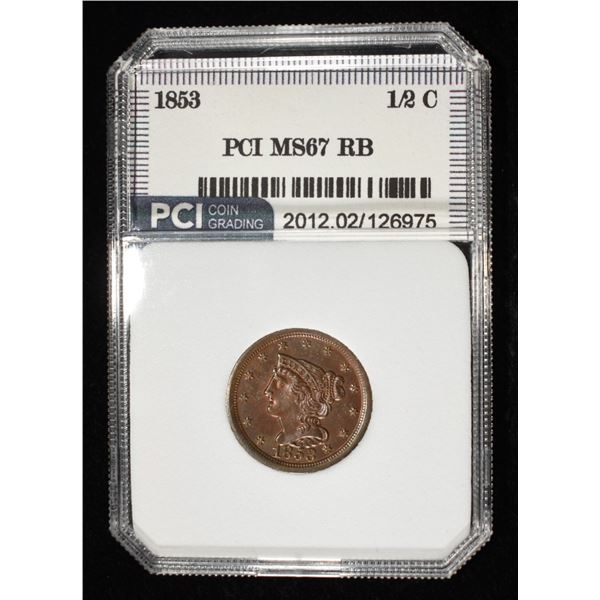 1853 BRAIDED HAIR HALF CENT PCI SUPERB GEM BU RB
