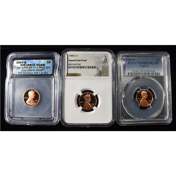 (3) GRADED MEMORIAL CENTS PROOF