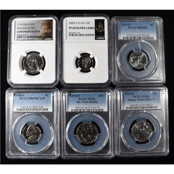(2) GRADED 5C, (1) GRADED 10C & (3) GRADED 25C