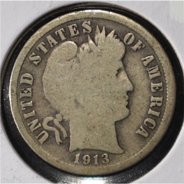 1913-S BARBER DIME VG
