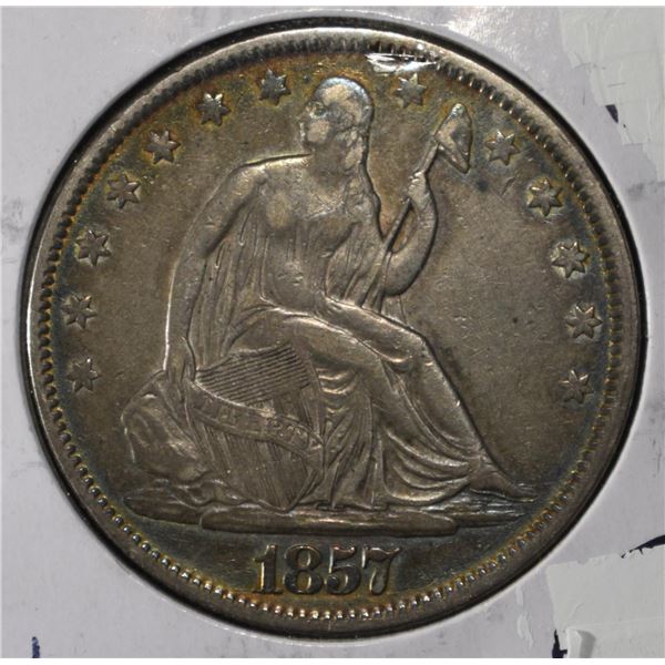 1857 LIBERTY SEATED HALF DOLLAR AU