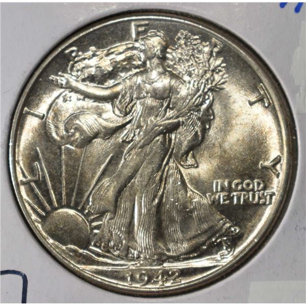 1942 WALKING HALF DOLLAR CH BU