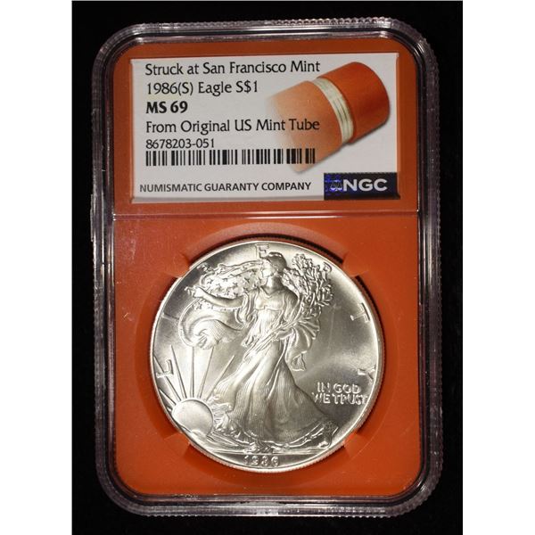 1986 (S) AMERICAN SILVER EAGLE NGC MS69