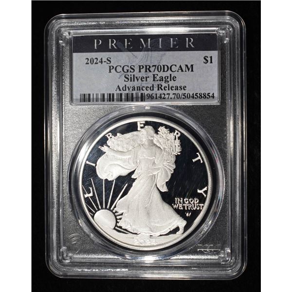 2024-S AMERICAN SILVER EAGLE PCGS PR70 DCAM AR