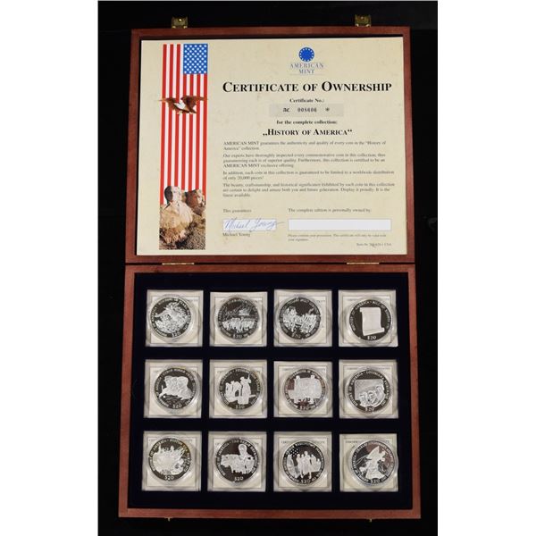 (12) LIBERIA $20 HISTORY OF AMERICA .999 SILVER