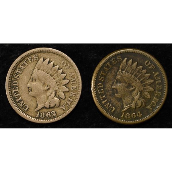 1862 VG, 1864 CN VF INDIAN CENTS