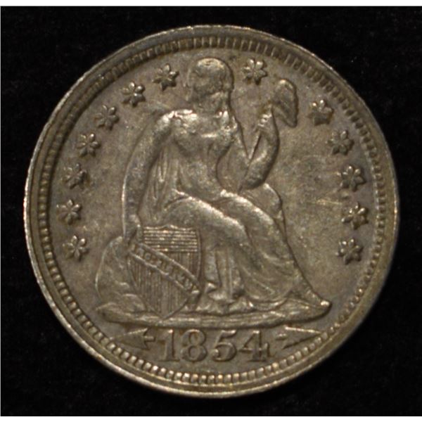 1854 SEATED LIBERTY DIME XF