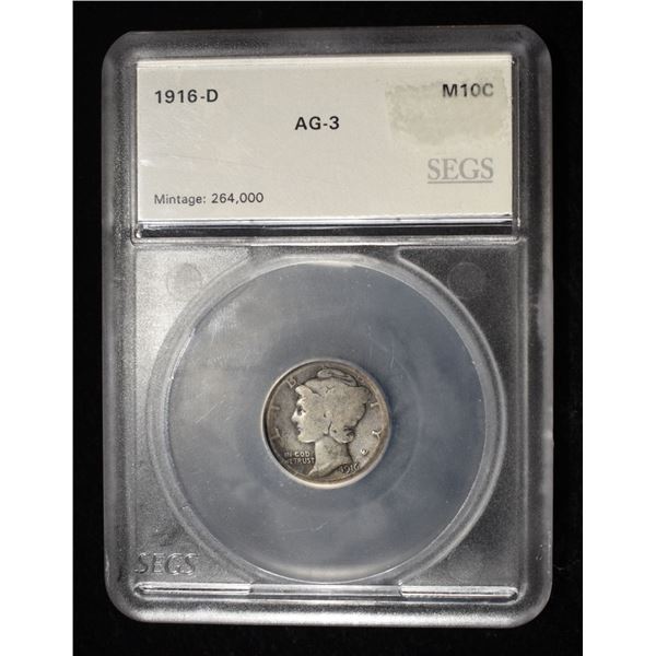 1916-D MERCURY DIME SEGS AG, KEY DATE