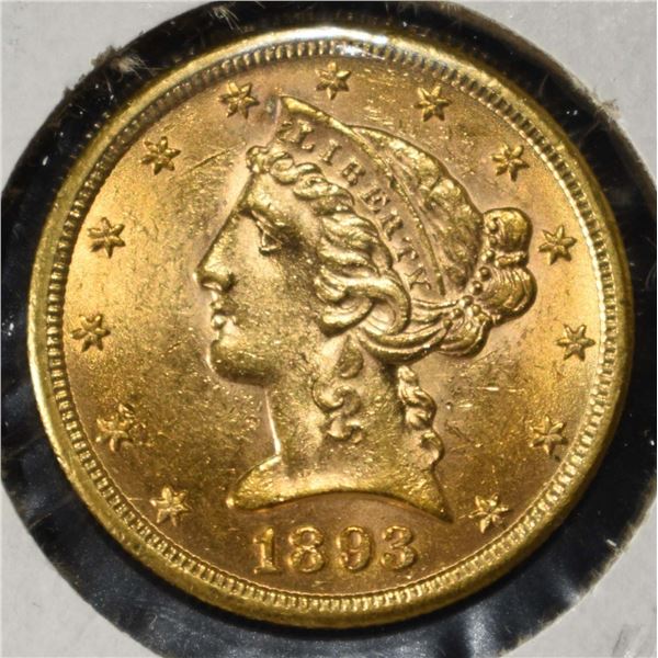 1893-S $5 LIBERTY GOLD GEM BU
