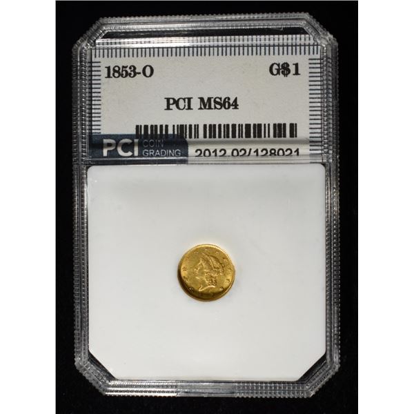 1853-O $1 GOLD T1 PCI CH/GEM BU