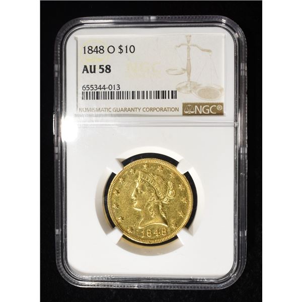 1848-O $10 GOLD LIBERTY NGC AU-58