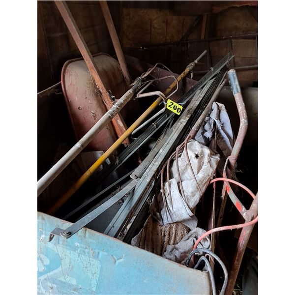 Wheel Barrow, Metal Shelving, Steel Tank, Buckets