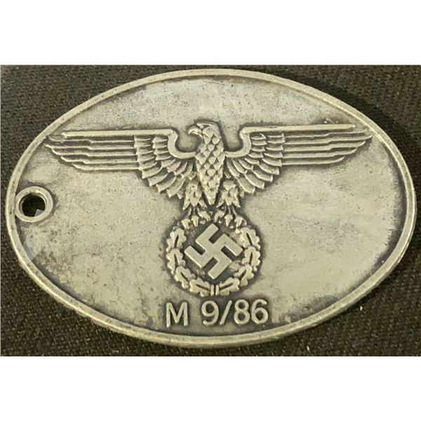 German Gestapo Warrant Identification Disc Stamped M 9/86