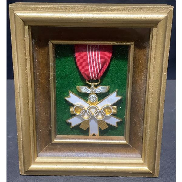 Framed 1936 Berlin Olympics Nazi Germany Medal with Ribbon