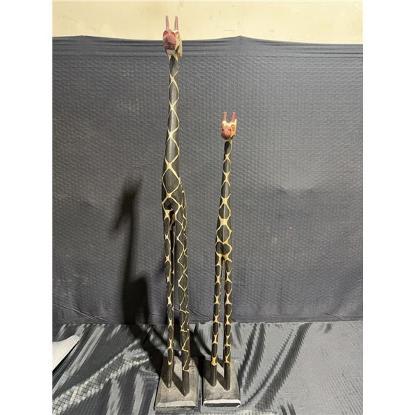 Hand-Carved Wooden Giraffe Sculptures, 32" and 40" Tall