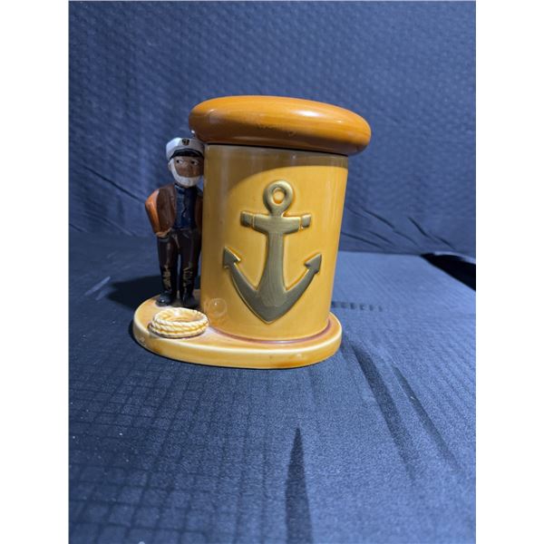 Ceramic Anchor Motif Jar with Sailor Figure
