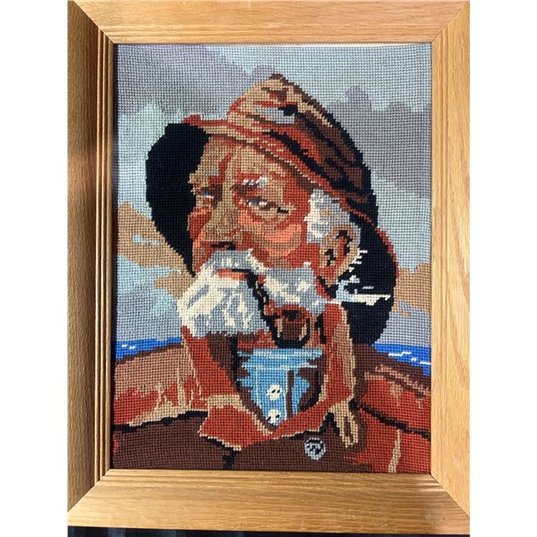 Framed Needlepoint Art of Bearded Sailor, 11x15.5”