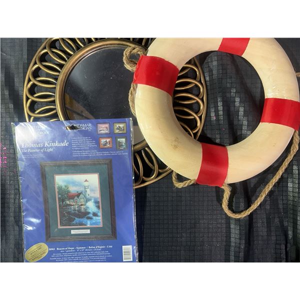 Thomas Kinkade Cross Stitch Kit, Decorative Mirror, Wood Life Ring Trio