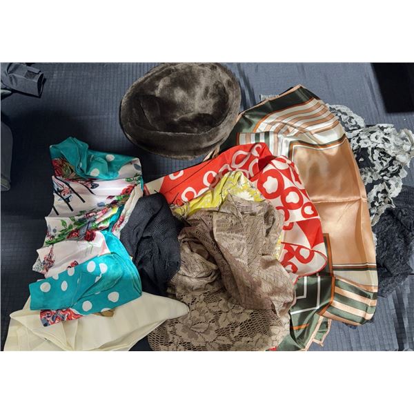 Table Cloths, Handkerchiefs, Scarves and Faux Fur Hat