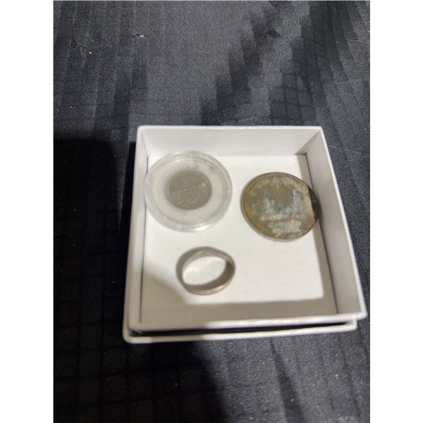Sterling Silver Ring and Two Collector Coins