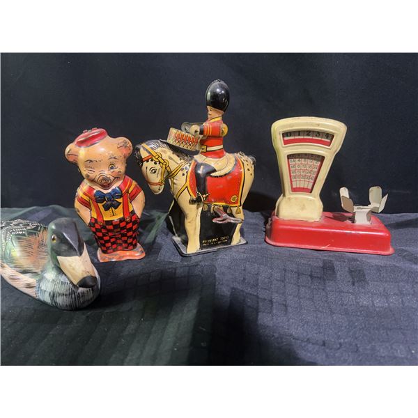 Tin Wind-Up Toys and Carved Duck Decoy Lot