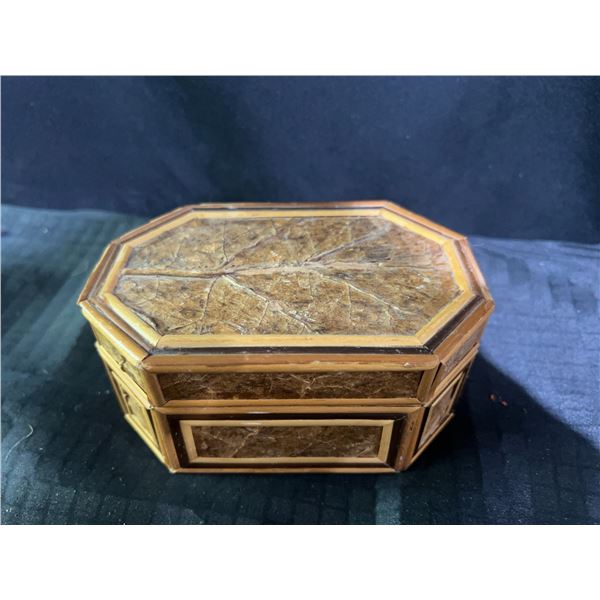 Octagonal Wood and Leaf Trinket Box, Made in Philippines
