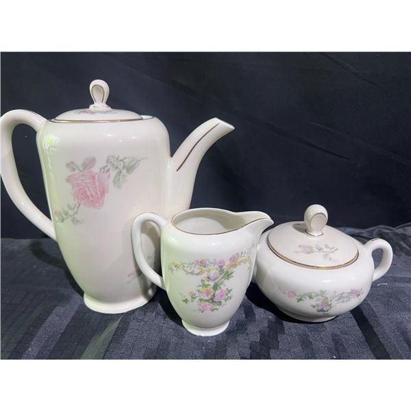 Czechoslovakian Porcelain Tea Set With Floral Design, 3 Pieces