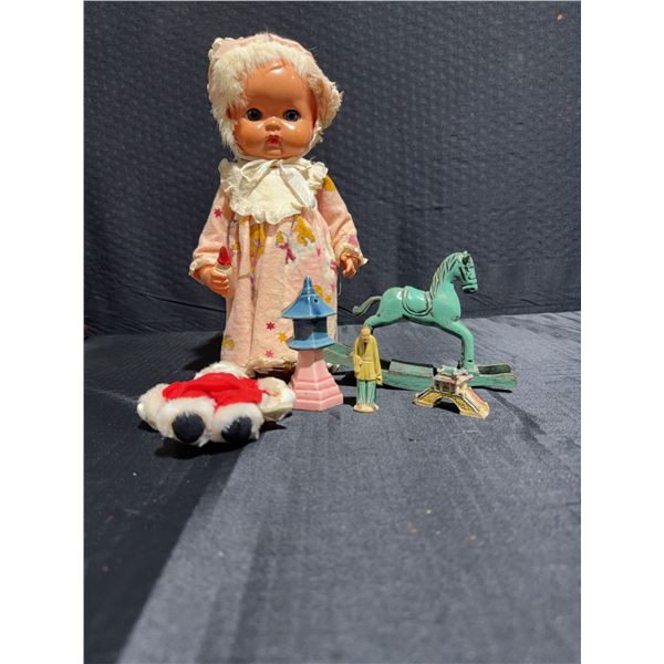 Vintage Toys And Miniatures Including Doll And Rocking Horse