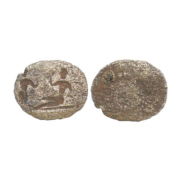 Ancient, Copper Seal, 0.54 gms, reclining king to left offering something a female on left