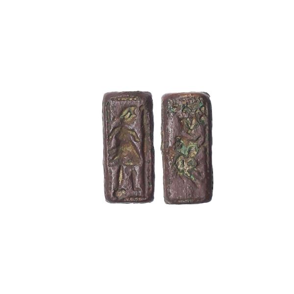 Ancient Copper Seal, 5.18 gms, Cuboid shape, animal-headed human figure, very fine, very r