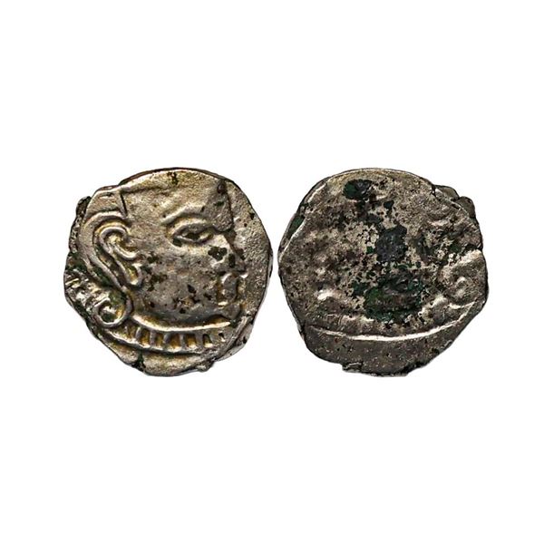 Gupta Empire, Skanda Gupta (556-575 AD), Error Lakhi/Brokage Silver Drachm, Obverse lakhi/
