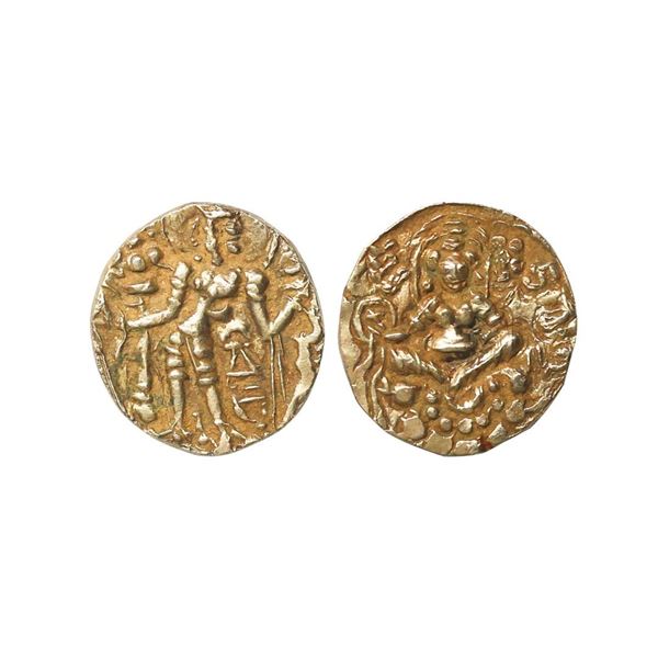 Gupta Dynasty, Vishnugupta (540-550 AD), Gold Dinar, 9.51 gms, Obv. Nimbate king standing,