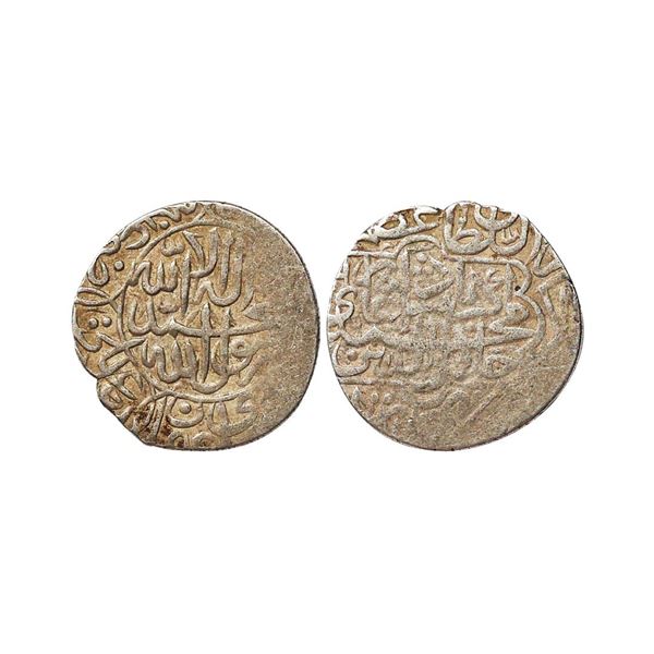 Akbar (AH 963-1014, 1556-1605 AD), Silver Sharukhi, 4.72 gms, Mint name off flan, fine+, r